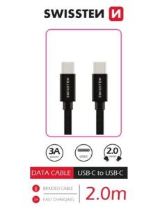 SWISSTEN DATOVÝ KABEL TEXTILE USB-C / USB-C 2,0 M ČERNÝ