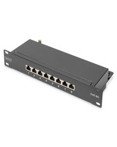 DIGITUS Patch panel CAT 6A, stíněný, 8portový 1U, 10 "montáž do stojanu, černá RAL 9005
