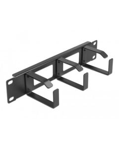 Delock 10” vyvazovací panel pro správu kabelů, 2 otvory a 3 háčky, 1U, černý