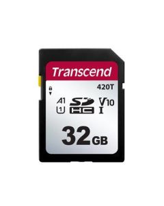 Transcend 32GB SDHC420T UHS-I U1 (Class 10) V10 A1 3K P/E 3D TLC paměťová karta, 100MB/s R, 85MB/s W, černá