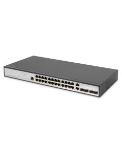 DIGITUS 24portový řízený gigabitový ethernetový přepínač L2 + 2 combo a 2 SFP uplink porty