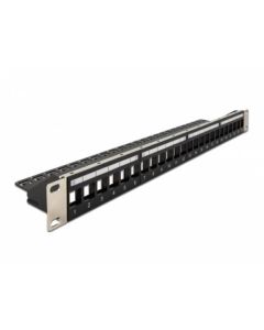 Delock 19” Keystone Patch Panel 24 Portů naklápěcích černý