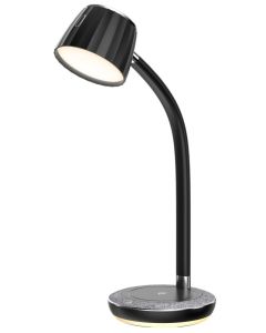 IMMAX LED stolní lampička PERLA/ Qi nabíjení/ 18W/ DC 12V/1,5A/ 270lm/ černo-šedá/ kovový detail