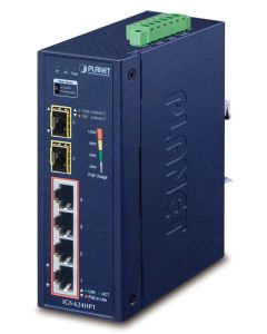 Planet IGS-624HPT Průmyslový Switch 4x 1Gb RJ-45 + 2x 1Gb SFP, PoE+ 802.3at 36/120W, IP40, DC12-56V, -40/+75°C, fanless