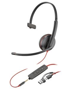 Poly Blackwire 3215 Monaural USB-C Headset +3.5mm Plug +USB-C/A Adapter