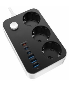 COLORWAY Prodlužovací napájecí přívod/ 3x Schuko/ 3x USB-C 20W/ 3x USB-A/ kabel 2m