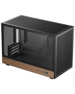 DEEPCOOL skříň CH260 WOOD / microATX / 2xUSB 3.0 / USB-C / tvrzené sklo / černá s dřevěnými prvky
