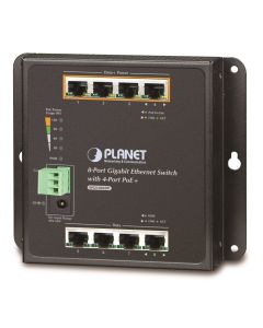 Planet průmyslový plochý switch 8x 1Gb, 4xPoE 30/120W, dual 48-56VDC, IP30, -40/75st, fanless