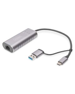 DIGITUS USB Type-C™ Gigabit Ethernet Adapter 2.5G, USB-C™ + USB A (USB3.1/3.0)