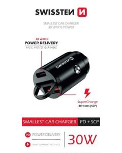 SWISSTEN CL ADAPTÉR POWER DELIVERY USB-C + SUPER CHARGE 3.0 30W NANO CERNÝ
