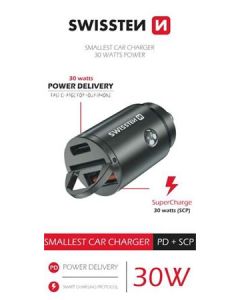 SWISSTEN CL ADAPTÉR POWER DELIVERY USB-C + SUPER CHARGE 3.0 30W NANO STRÍBRNÝ