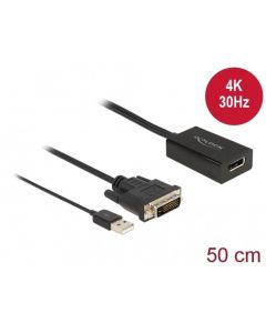 Delock Adaptér DVI samec na DisplayPort 1.2 samice černý 4K s funkcí HDR 50 cm