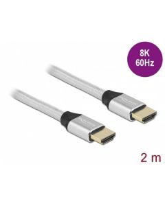Delock Ultra vysokorychlostní HDMI kabel, 48 Gbps, 8K 60 Hz, stříbrná 2 m certifikovaný