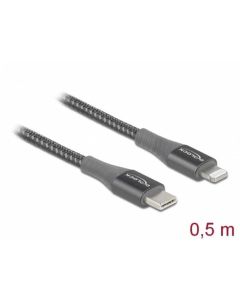 Delock Datový a nabíjecí kabel USB Type-C™ na Lightning™ pro iPhone™, iPad™ a iPod™ šedá 0,5 m MFi