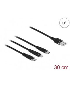 Delock Nabíjecí kabel USB 3 v 1 pro Lightning™ / Micro USB / USB Type-C™, 30 cm černá