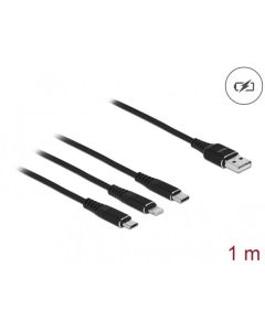 Delock Nabíjecí kabel USB 3 v 1 pro Lightning™ / Micro USB / USB Type-C™, 1 m černá