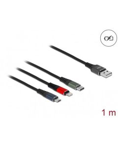 Delock Nabíjecí kabel USB 3 v 1 pro Lightning™ / Micro USB / USB Type-C™, 1 m, trojbarevný
