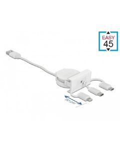 Delock Zatažitelný kabel modulu Easy 45 USB 2.0 typu 3 v 1 z USB Typu-A na USB-C™, Micro USB a Lightning, bílý