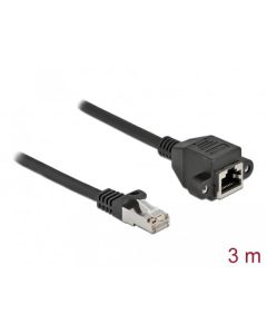 Delock Prodlužovací síťový kabel, ze zástrčky S/FTP RJ45 na zásuvku RJ45, Cat.6A, délka 3 m, černý
