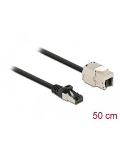 Delock Kabel ze zástrčky RJ45 na zásuvku RJ45 modulu Keystone, Cat.6A, délka 50 cm, černý