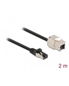 Delock Kabel ze zástrčky RJ45 na zásuvku RJ45 modulu Keystone, Cat.6A, délka 2 m, černý
