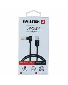 SWISSTEN MAGNETICKÝ TEXTILNÍ DATOVÝ KABEL ARCADE USB / MICRO USB 1,2 M ČERNÝ