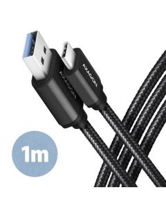 AXAGON BUCM3-AM10AB, SPEED kabel USB-C <-> USB-A, 1m, USB 3.2 Gen 1, 3A, ALU, oplet, černý