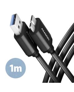 AXAGON BUMM3-AM10AB, SPEED kabel Micro-B USB <-> USB-A, 1m, USB 3.2 Gen 1, 3A, ALU, tpe, černý