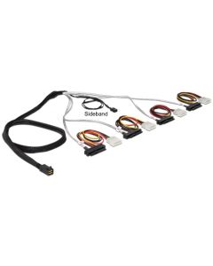 Delock Kabel Mini SAS HD SFF-8643 > 4 x SAS SFF-8482 + napájení + Sideband 0,5 m