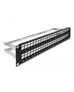 Delock Spojovací panel Keystone, rozměru 19”, 48 portů, s uvolňováním napětí, 2U, černý