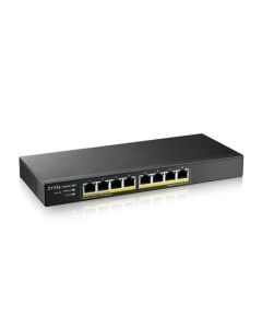 Zyxel GS1915-8EP, 8-port GbE PoE Smart hybrid mode Switch, standalone or NebulaFlex Cloud, 60 Watt 802.3at, desktop, fanless