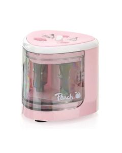 PEACH PO102 - elektrické ořezávátko na tužky, 4xAA, dětský zámek, růžové