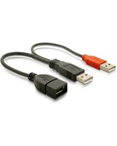 Delock Napájecí kabel USB A samice z 2xUSB A samec. délka 22,5 cm