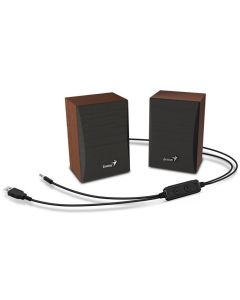 Genius repro SP-HF380BT 2.0, 3W, Bluetooth 5.0, 3,5mm jack, dřevěné, USB napájení, hnědo-černé