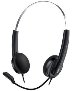 Genius HS-220U , Headset, náhlavní, drátový, s mikrofonem, ovládání hlasitosti, USB, černo-stříbrný