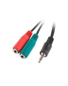 LANBERG adaptér Minijack 3.5mm (M) 4pin na 2x Minijack 3.5mm (F) 3pin kabel 20cm, černý