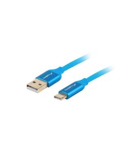 LANBERG USB-C (M) na USB-A (M) 2.0 kabel 1m, modrý, rychlé nabíjení 3.0 