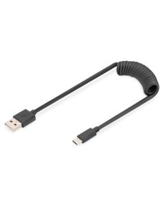 DIGITUS USB Typ A na USB  Typ C Pružinový kabel TPE USB 2.0, PD60W Max; 1m