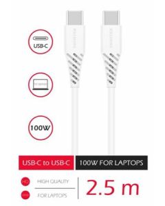 SWISSTEN DATOVÝ KABEL TPE USB-C/USB-C POWER DELIVERY 5A (100W) 2,5 M BÍLÝ