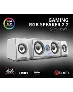 C-TECH reproduktory SPK-16, 2.2, 16W,  RGB podsvícení, 3,5mm jack, USB napájení, bílé