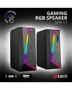 C-TECH reproduktory SPK-17, 2.0, 6W,  RGB podsvícení, 3,5mm jack, USB napájení, černé