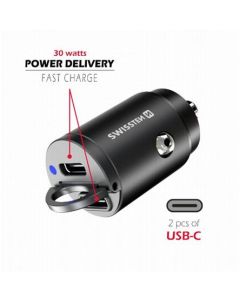 SWISSTEN CL ADAPTÉR POWER DELIVERY 2x USB-C  30W NANO ČERNÝ