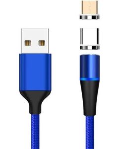 PremiumCord Magnetický micro USB a USB-C nabíjecí a datový kabel 1m, modrý