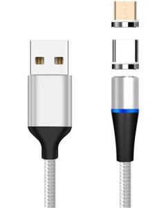 PremiumCord Magnetický micro USB a USB-C nabíjecí a datový kabel 1m, stříbrný