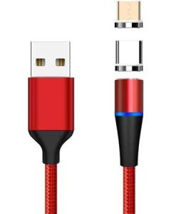 PremiumCord Magnetický micro USB a USB-C nabíjecí a datový kabel 1m, červený