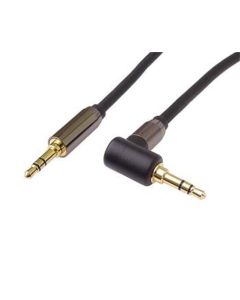 PremiumCord HQ stíněný kabel stereo Jack 3.5mm - Jack 3.5mm zahnutý 90° 5m