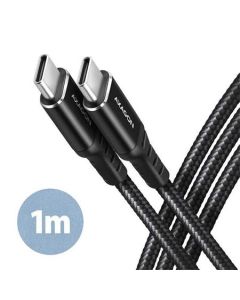 AXAGON BUCM-CM10AB, HQ kabel USB-C <-> USB-C, 1m, USB 2.0, PD 60W 3A, ALU, oplet, černý