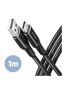 AXAGON BUCM-AM10AB, HQ kabel USB-C <-> USB-A, 1m, USB 2.0, 3A, ALU, oplet, černý