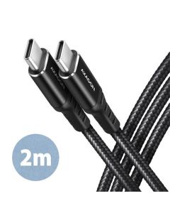 AXAGON BUCM-CM20AB, HQ kabel USB-C <-> USB-C, 2m, USB 2.0, PD 60W 3A, ALU, oplet, černý