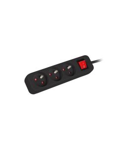 LANBERG Prodlužovací přívod   3M 3X klasická zásuvka s vypínačem měď kabel černý